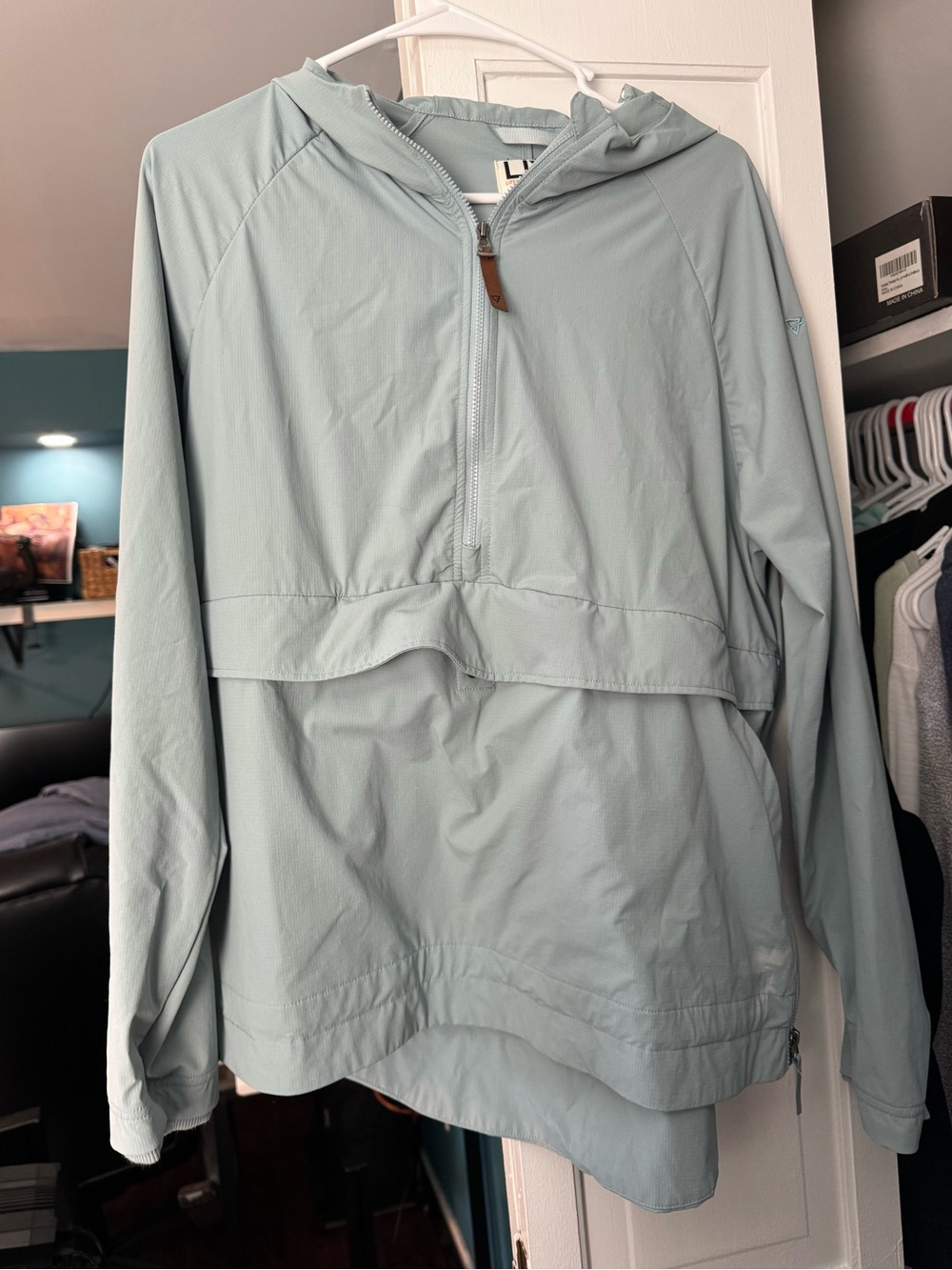 Light Aqua Hooded Anorak Pullover